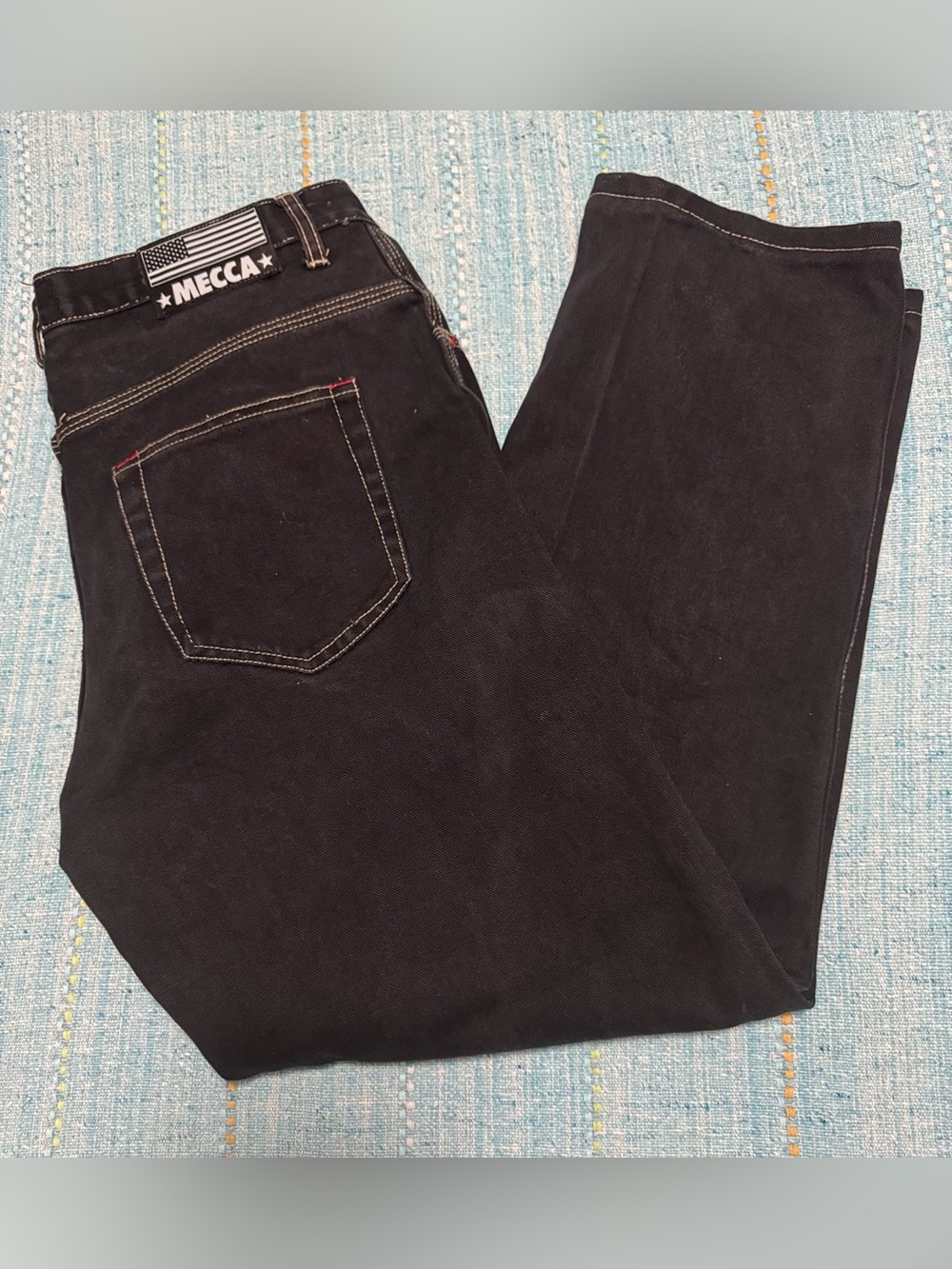 Vintage mecca Black Straight-Leg baggy Jeans with Contrast Stitching